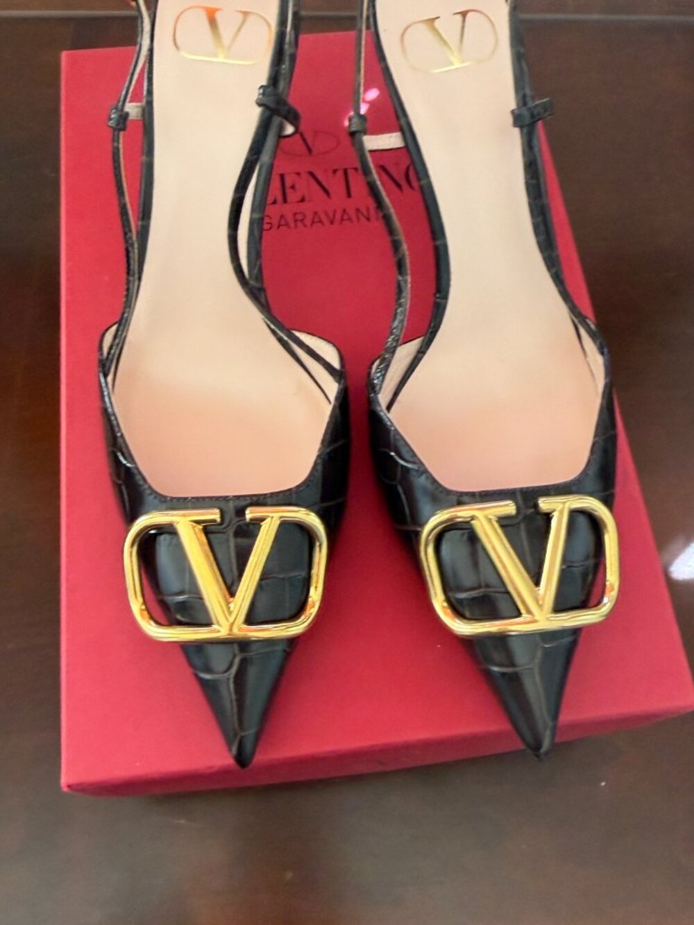 Valentino Garavani VLogo Signature Printed Croc Calfskin Slingback Pumps